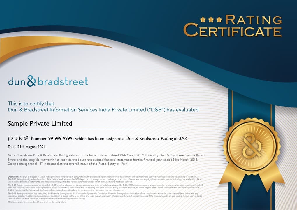 Global Rating Certificate - D&B India